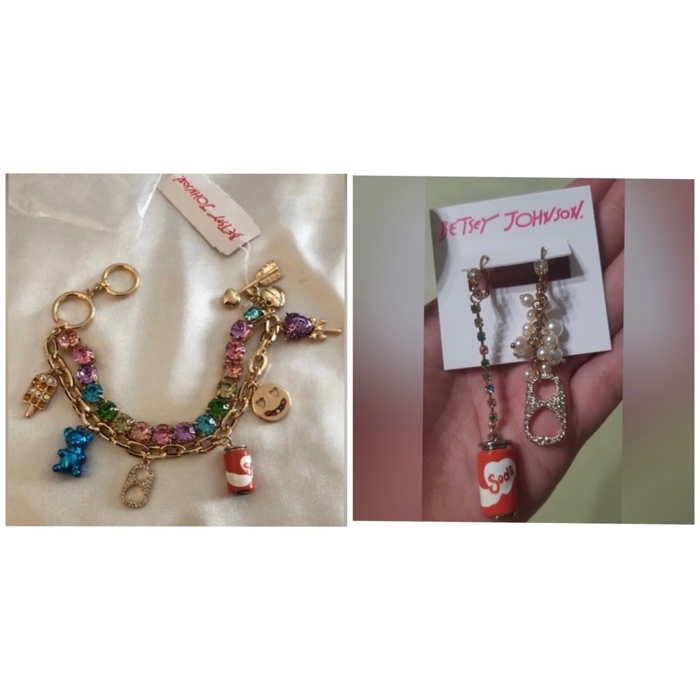 BETSEY JOHNSON SET Candy Charm Bracelet & Matching Soda Mismatched Earrings NWT